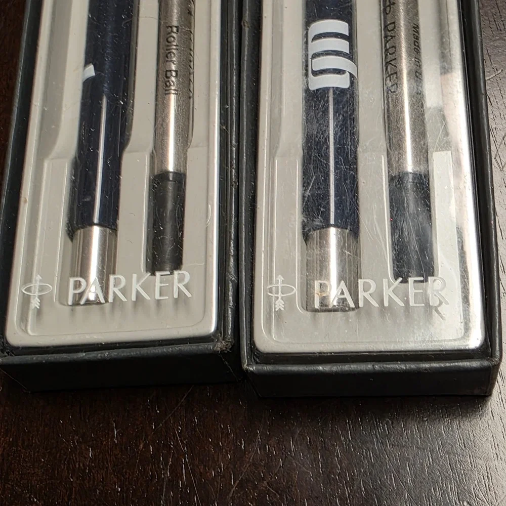 Parker Rollerball Pens, Set of 2, Vector Union Bank, Blue Silver, Black ink, USA